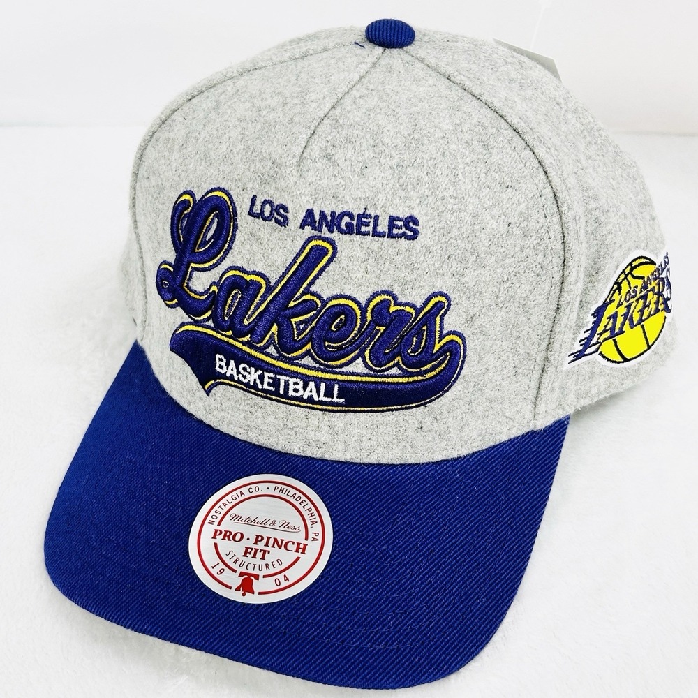 Los‎ Angeles Lakers Mitchell & Ness Script A-Frame Hat Cap Adjustable Snapback